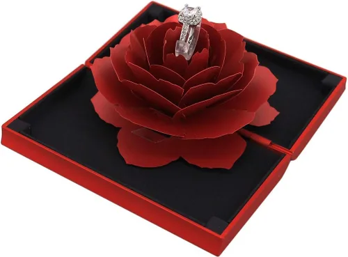 Vista 3 de Orichane Caja de anillo de compromiso de rosa, caja de regalo de terciopelo, caja de regalo para boda, San Valentín (caja roja)
