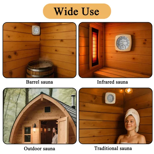 Vista 7 de Termómetro e higrómetro de madera para sauna - 2 en 1 Fahrenheit (50-250°F) para salas de barril/infrarrojos/vapor, diseño analógico de montaje