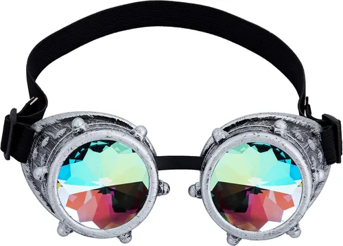 Vista 63 de Gafas de caleidoscopio retro con pinchos, gafas de cristal arcoíris steampunk estilo soldadura, gafas de cosplay punk