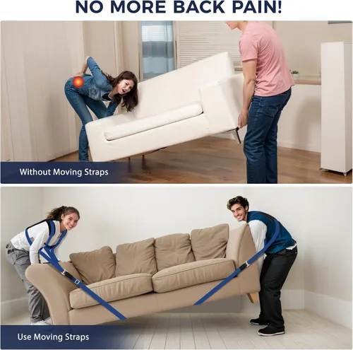 Vista 3 de Ytonet Correas de Mudanza, Sistema de Elevación y Movimiento para 2 Personas con Soporte Trasero Acolchado, Correas de Elevación para Mover Muebles