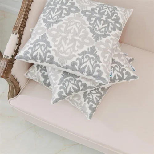 Vista 6 de HWY 50 Juego de 2 fundas de almohada decorativas gris gris de 18 x 18 pulgadas, fundas de almohada bordadas de lino para sofá, sala de estar, cama