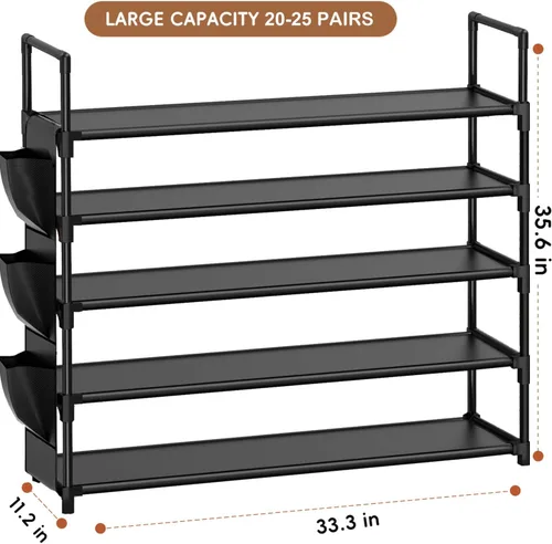 Vista 3 de OYREL Organizador de zapatos de 5 niveles para armario, entrada, garaje, puerta, ahorro de espacio, soporte/torre para zapatos, grande, capacidad