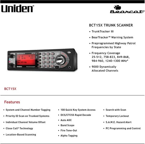 Vista 3 de Uniden BearTracker Scanner (BCT15X) y paquete de altavoces de comunicaciones externas