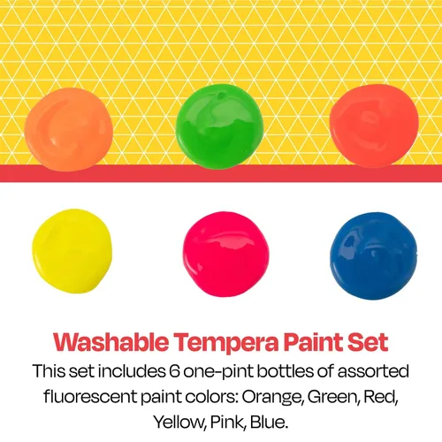 Vista 5 de School Smart Juego de pintura de témpera lavable, colores fluorescentes surtidos, juego de 6 pintas