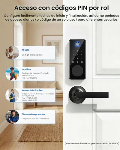 Vista 6 de Cerradura de puerta de entrada sin llave, cerradura inteligente del cerrojo de la huella dactilar Control de aplicación, teclado de pantalla Negro