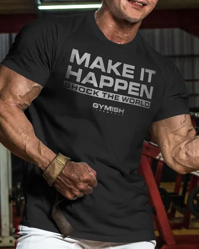 Vista 2 de Shock The World Make It Happen - Camiseta simple para entrenamiento de levantamiento de pesas