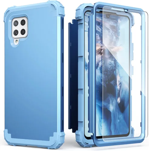 Vista 10 de IDweel Funda para Galaxy A42 5G con protector de pantalla de vidrio templado, híbrida 3 en 1, a prueba de golpes, resistente, cubierta de Negro