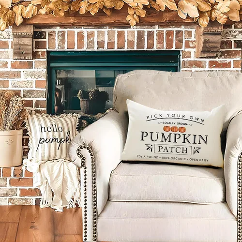 Vista 5 de Fundas de almohada con parche de calabaza otoñal, funda de almohada de cosecha de otoño, 12 x 20 pulgadas, casa de campo