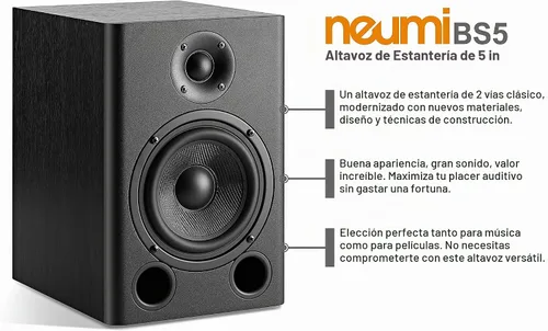 Vista 2 de NEUMITECH NEUMI BS5 - Altavoces pasivos para estantería, woofer de 5 pulgadas, tweeter de 1 pulgada, madera oscura, 1 par