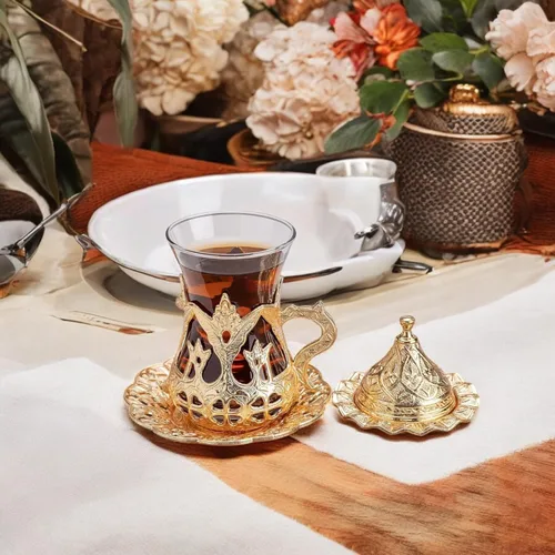 Vista 3 de Alisveristime Cakmali - Juego de té turco con 6 tazas de vidrio, 3.4 fl oz, dorado