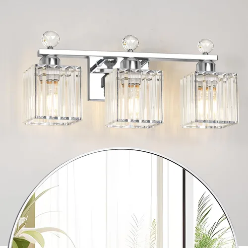 Vista 21 de Lxybcce Moderna lámpara de tocador de baño de cristal, 14 pulgadas, 2 luces, accesorios de luz negra sobre el espejo, fácil instalación e