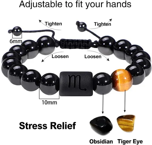 Vista 11 de SUMMER LOVE Pulsera del zodiaco para hombres y mujeres, 0.394 pulgadas, piedra de ónix negro natural, signo de estrella, constelación, pulsera