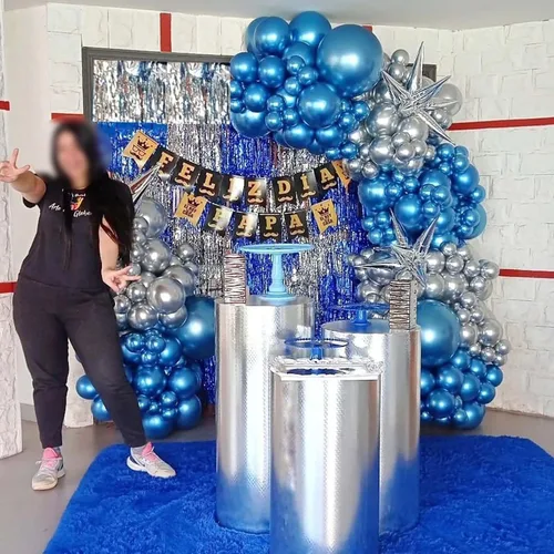 Vista 6 de Globos azules en diferentes tamaños 5 10 12 18 pulgadas - 134 piezas Globos azules metálicos cromados para arco de guirnalda, baby shower