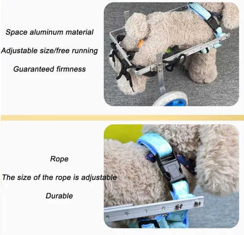 Vista 3 de Wheel Chair Adjustable Dog Cart/Wheelchair w/Disabled Hind Legs Walking Lightweight Aluminum Pet/Doggie Wheelchair for Back Rehabilitation Training