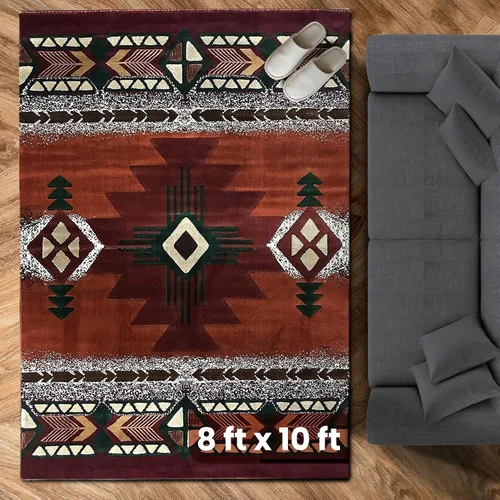 Vista 90 de YHSF South West - alfombra estilo nativo americano del suroeste C318 - fácil de limpiar, gruesa, suave, duradera, alfombra inspirada en tribus