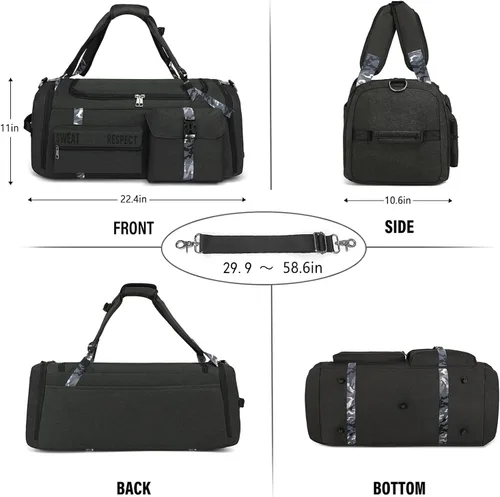 Vista 5 de Bolsas de gimnasio para hombre, bolsa de lona para gimnasio, mochila deportiva de 3 vías para hombres con compartimento para zapatos y bolsillo