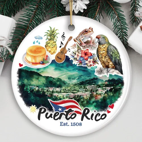Vista 6 de Adorno artístico de paisaje tropical de Puerto Rico, regalo de recuerdo del paraíso del Caribe