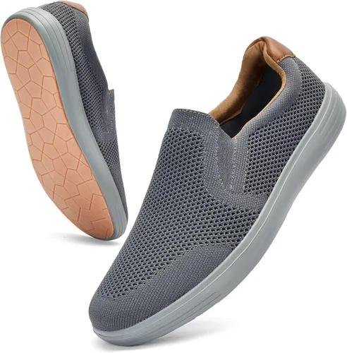 Vista 16 de Puxowe Men's Slip On Loafers, Comfy & Knit Walking Shoes with Arch Support Todo negro