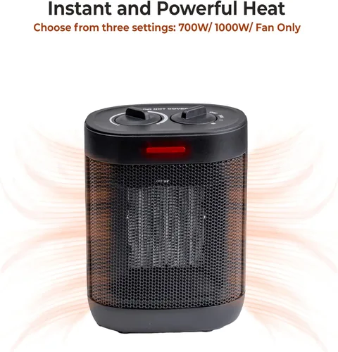 Vista 2 de Comfort Zone Calentador eléctrico compacto para uso en interiores, calentador de cerámica PTC forzado por ventilador de 1500 W con termostato