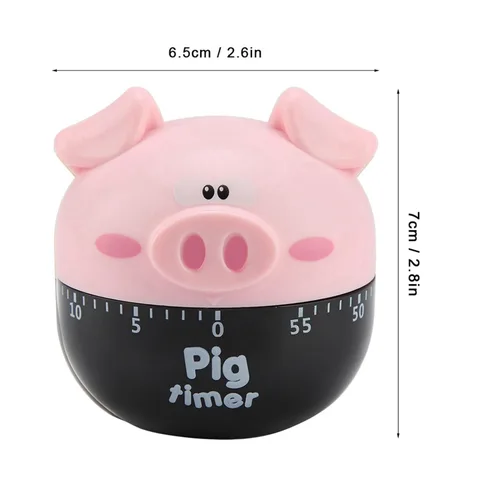 Vista 4 de GLOGLOW Timer Timer, Mechanical Cooking, ABS Material, 1-55 Minutes, Pink and Khaki, for Baking and Cooking Eggs Cute Cartoon Pig Kitchen Nan (Pink)