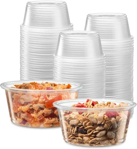 Vista 9 de {1 onza, 200 tazas} Vasos de plástico transparente para porciones sin tapas, pequeños recipientes para control de porciones, chupitos de gelatina