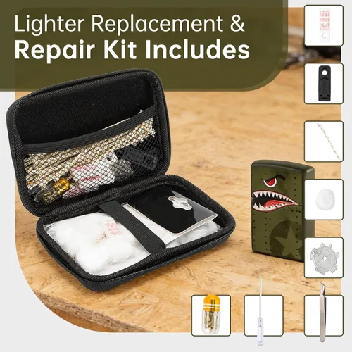 Vista 6 de Kit de reparación compatible con Zippo, piezas de repuesto incluye algodón, pedernal, mecha, almohadilla, herramienta compatible con accesorios Zippo