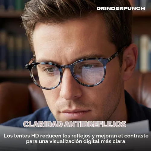 Vista 7 de grinderPUNCH Reading Glasses Men Women Fashion Computer Readers Stylish Blue Light Blocking Glasses Gaming Eyeglasses Tide Pool Tortoise