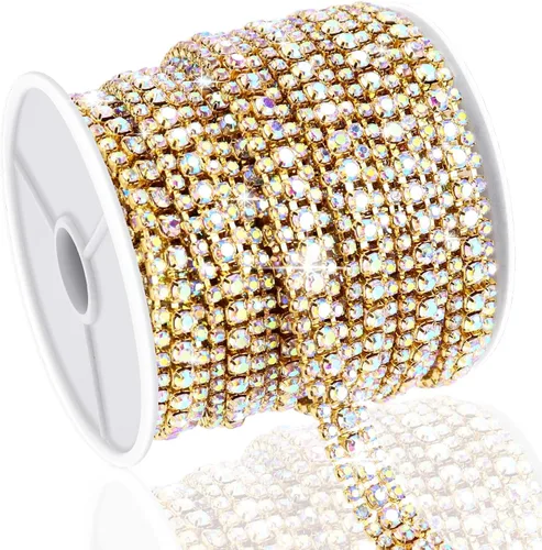 Vista 31 de Cadena de diamantes de imitación de 3 yardas con 3 filas para manualidades, cadena de cierre de diamantes de imitación plateada para hacer joyas