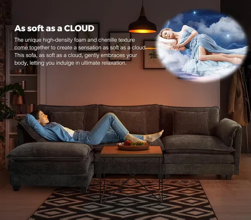 Vista 6 de ELUCHANG Sofá nube modular en forma de L de 116 pulgadas con almohada, sofá de asiento profundo para sala de estar, sofá moderno de 4 asientos