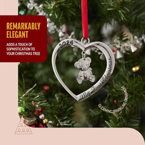 Vista 3 de Klikel Adorno de Navidad para bebé 2024 – Mi primer corazón navideño con oso de peluche colgante – Adorno de la primera Navidad del bebé 2024 – Bebé