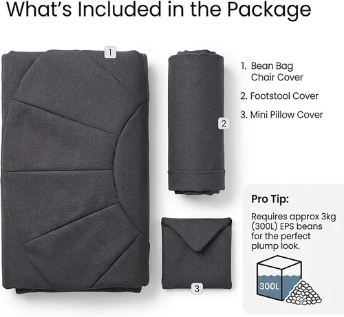 Vista 7 de Funda para puf + funda para reposapiés, funda para puf en forma de pétalo (sin frijoles), sofá perezoso para niños, adultos, parejas, silla de puf