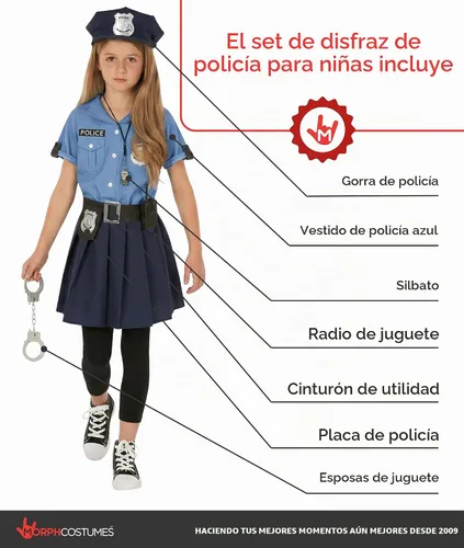 Vista 2 de Morph, Disfraz de oficial de policía para niñas, disfraces de policía para Azul