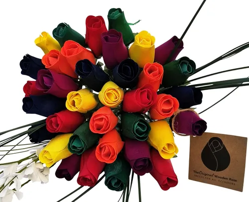 Vista 11 de Ramos originales de rosas de madera en 1, 2, o 3 docenas, Madera de abedul, 1 Docena