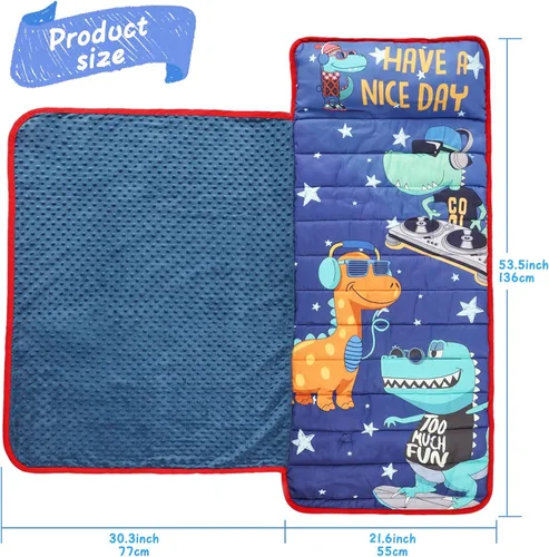 Vista 4 de TANOSHII® Tapete para siesta para niños pequeños con almohada y manta, tapete portátil para dormir para niños, para guardería, preescolar, 21 x 53