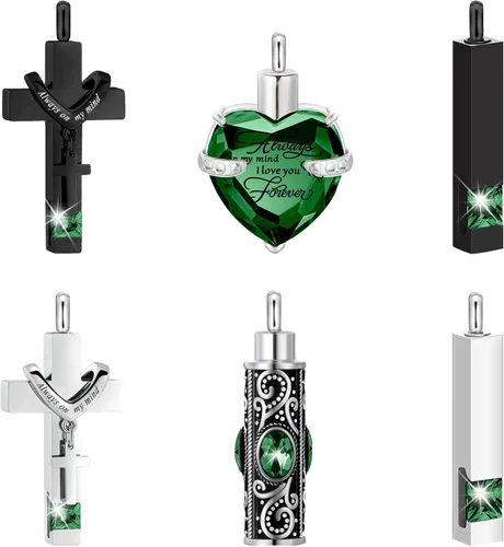 Vista 13 de Fumete 6 piezas de collar de cenizas, joyería de urna para cenizas humanas, colgante conmemorativo - para hombres y mujeres