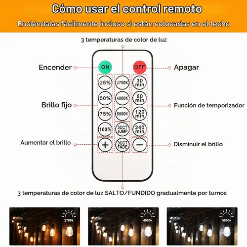 Vista 7 de Mlambert Tira de luces LED regulables para exteriores de 3 colores con Negro