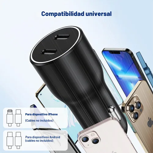 Vista 7 de Cargador de coche para iPhone 14 13, [certificado Apple MFi] Adaptador rápido USB C de 45 W de doble puerto USB C para automóvil con cable Lightning
