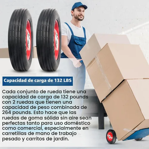 Vista 3 de AR-PRO - Conjunto de ruedas de goma sólida sin planos de 6 x 1.5 pulgadas, ruedas de repuesto para carretilla de mano con rodamientos de bolas