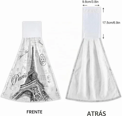 Vista 4 de Nander Toalla de algodón Paris Eiffel Tower, 2 toallas absorbentes para baño, lavable a máquina