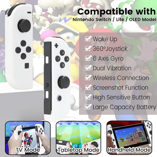 Vista 2 de Aoqwp Controller Compatible for Nintendo Switch, Replacement Wireless Controllers with Dual Vibration, Wake-up, Motion Control