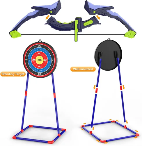 Vista 8 de Paquete de 2 conjuntos de arco y flecha para niños, conjunto de tiro con arco con luces con 14 flechas de ventosa, objetivos de tiro con arco