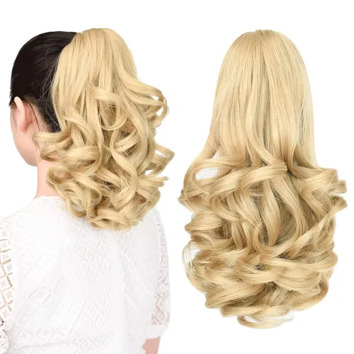 Vista 44 de extensión de cola de caballo, extensión de pelo con pinza de 12" cola de caballo rizada corta Extensión de pelo sintético de aspecto natural