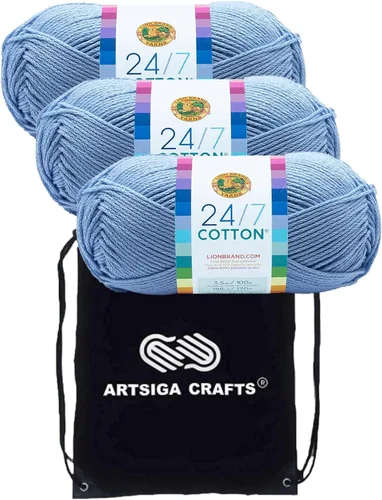 Vista 49 de Lion Brand 24/7 Algodón Blanco 761-100 (6-Carrillos - Mismo Lote de Tinta) Hila Gruesa Media #4 de Algodón para Crochet y Tejido con Bolsa