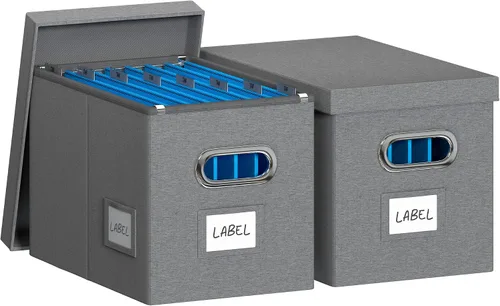 Vista 8 de Caja de archivos colgante con tapa, organizador de archivos, caja de almacenamiento plegable de lino, gabinete de archivos decorativo para Negro
