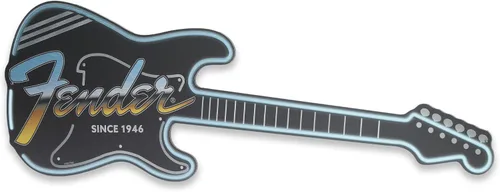 Vista 2 de Cartel de metal de guitarra Fender desde 1946 - Gran cartel de pared de guitarra Fender para sala de música o guarida del hombre