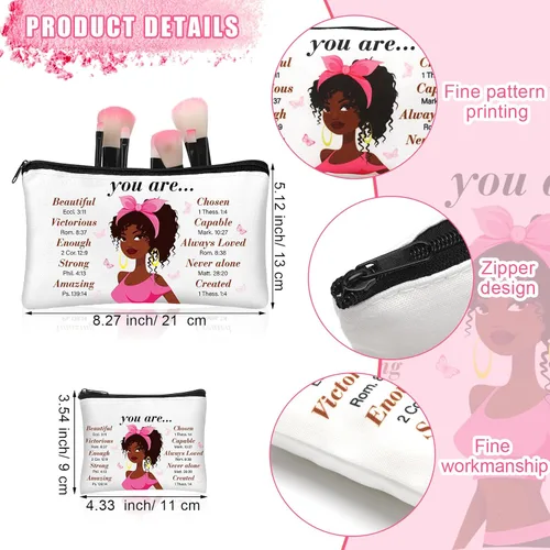 Vista 2 de Silkfly 12 Piezas Bolsa Cosmética Afroamericana para Mujeres al Por Mayor Regalo Inspiracional Cristiano Bolsa de Maquillaje para Mujeres Negras