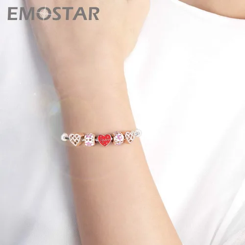 Vista 5 de Los dijes de flores y trébol se adaptan a la pulsera europea Valentiens, dije de flor de magnolia de oro rosa, trébol, copo de nieve brillante