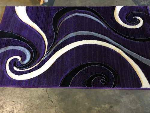 Vista 5 de Tapete moderno para puerta, color morado, negro y gris, alfombra de área contemporánea Swirl Contempo 344 (2 pies x 3 pies 4 pulgadas)