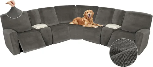 Vista 343 de Arfntevss Fundas de sofá seccional reclinable de terciopelo, Funda de sofá seccional de esquina para sofá reclinable, Funda elástica suave