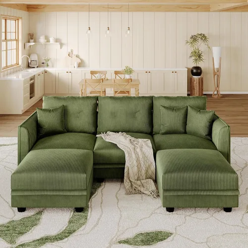 Vista 12 de LLappuil Sofá Seccional Modular con Asientos de Almacenamiento, Sofá Modular Convertible de Pana Chaise para Sala de Estar, Sofás de 5 Plazas con 3